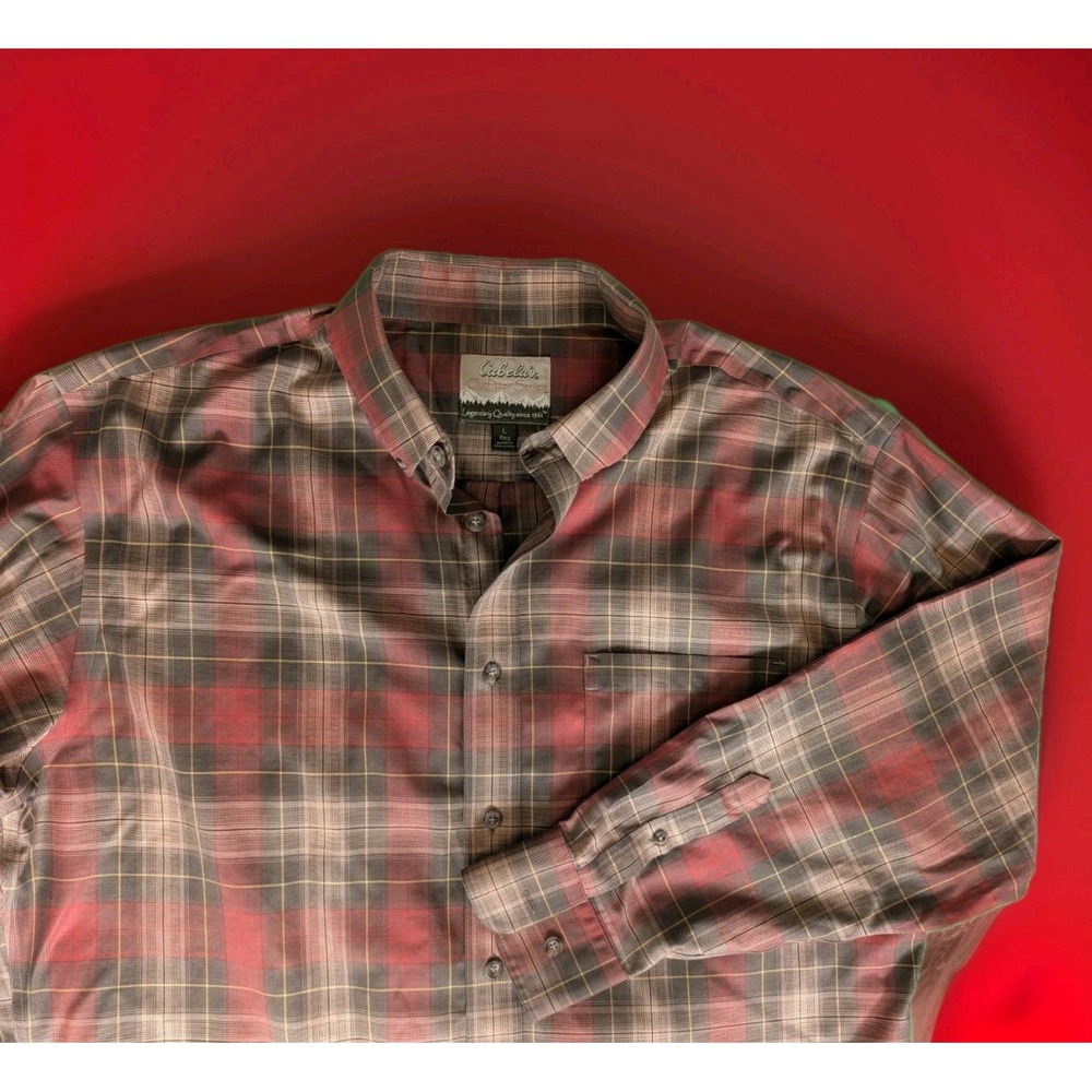 Cabela's Outfitter Series Green Red Plaid Long Sleeve Button Up Shirt Mens Large
